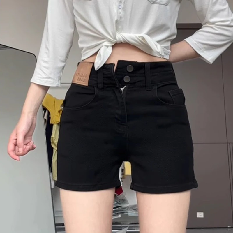 美式复古高腰遮肉显瘦短裤女夏薄款大码梨型遮胯热裤辣妹风包臀裤