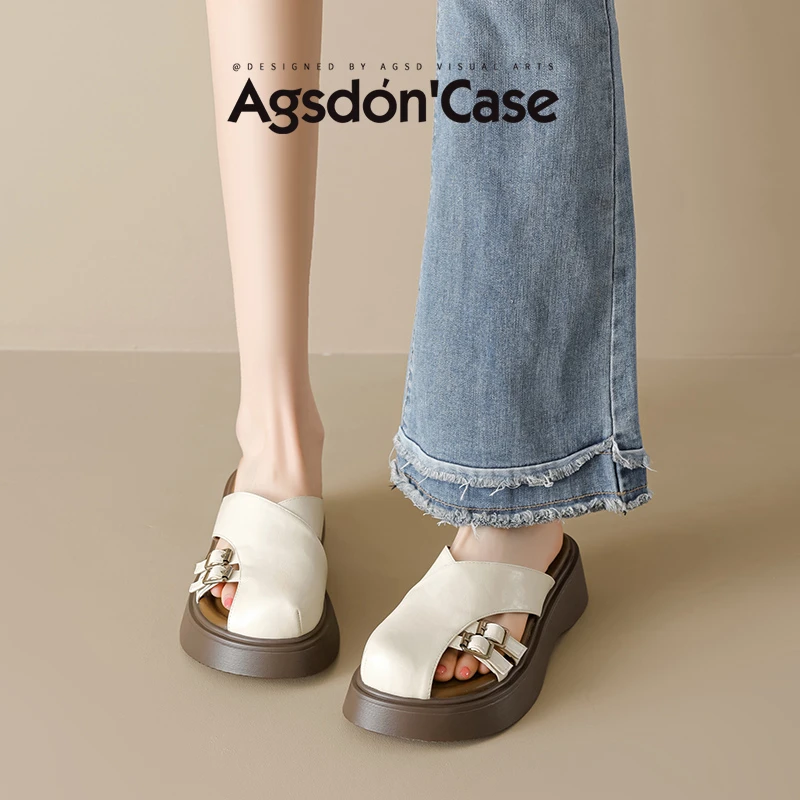 奥古狮登包头半拖鞋女2025新款夏季厚底罗马凉拖一脚蹬外穿拖鞋H