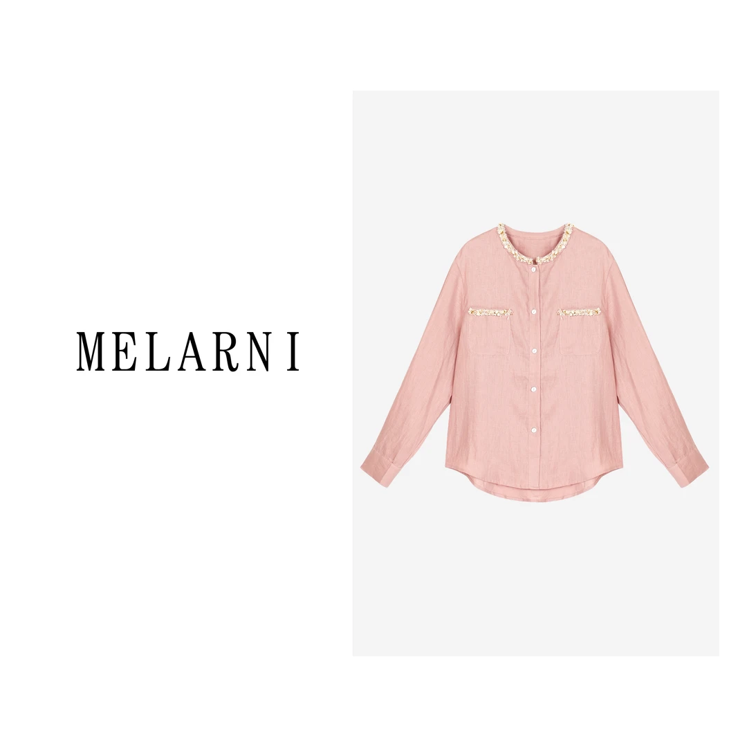 【MELARNI】休闲宽松显瘦长袖百搭亚麻防晒衬衫MLN11958