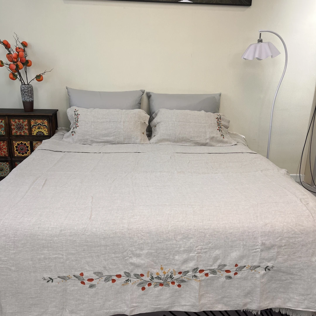 【柿柿如意】100%汉麻雨露麻刺绣四件套 高货