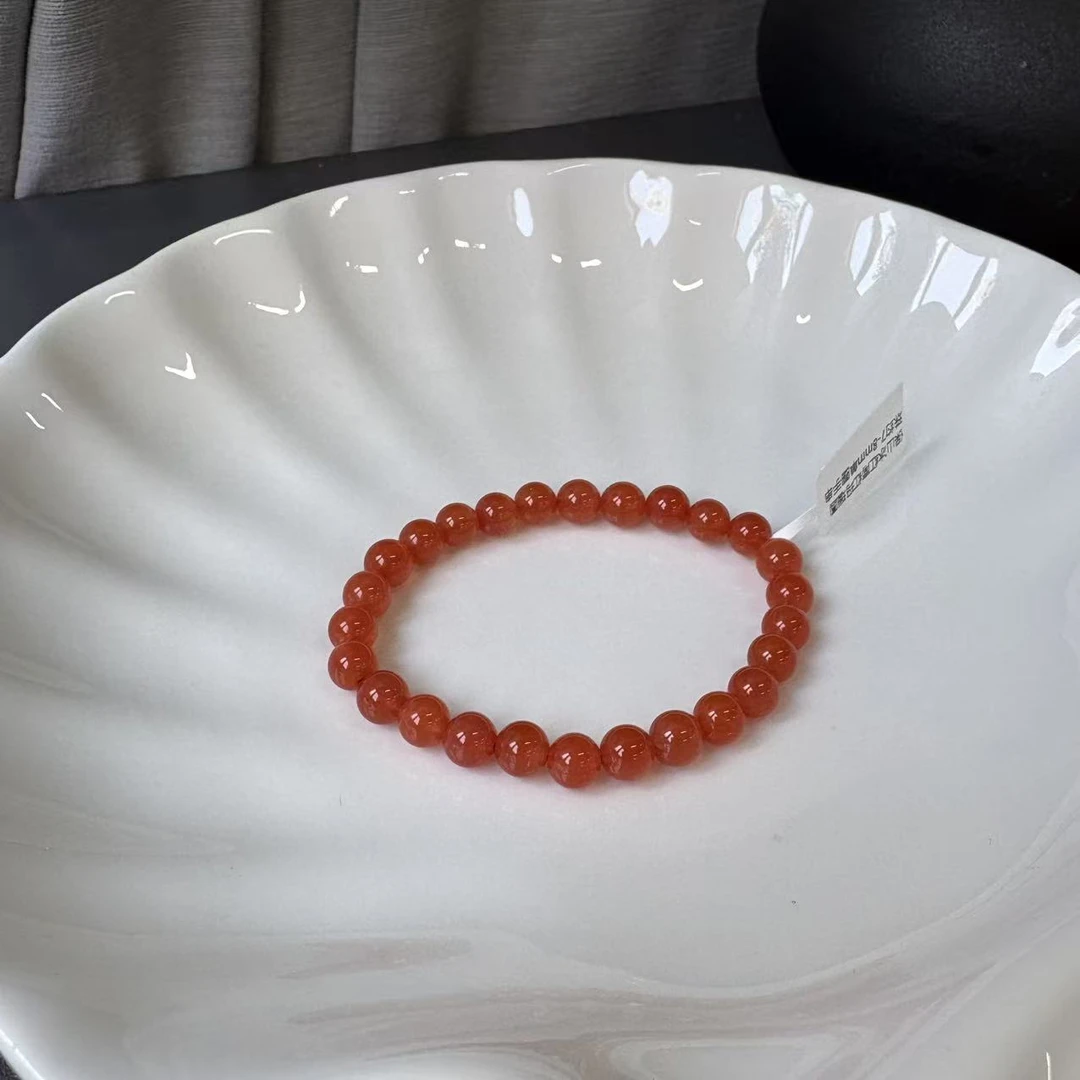 保山冰红南红玛瑙圆珠约7-8mm单圈手串
