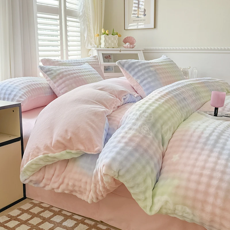 GZ 9161 新款加厚泡泡牛奶绒印花工艺立体四件套 浮绘蝶舞