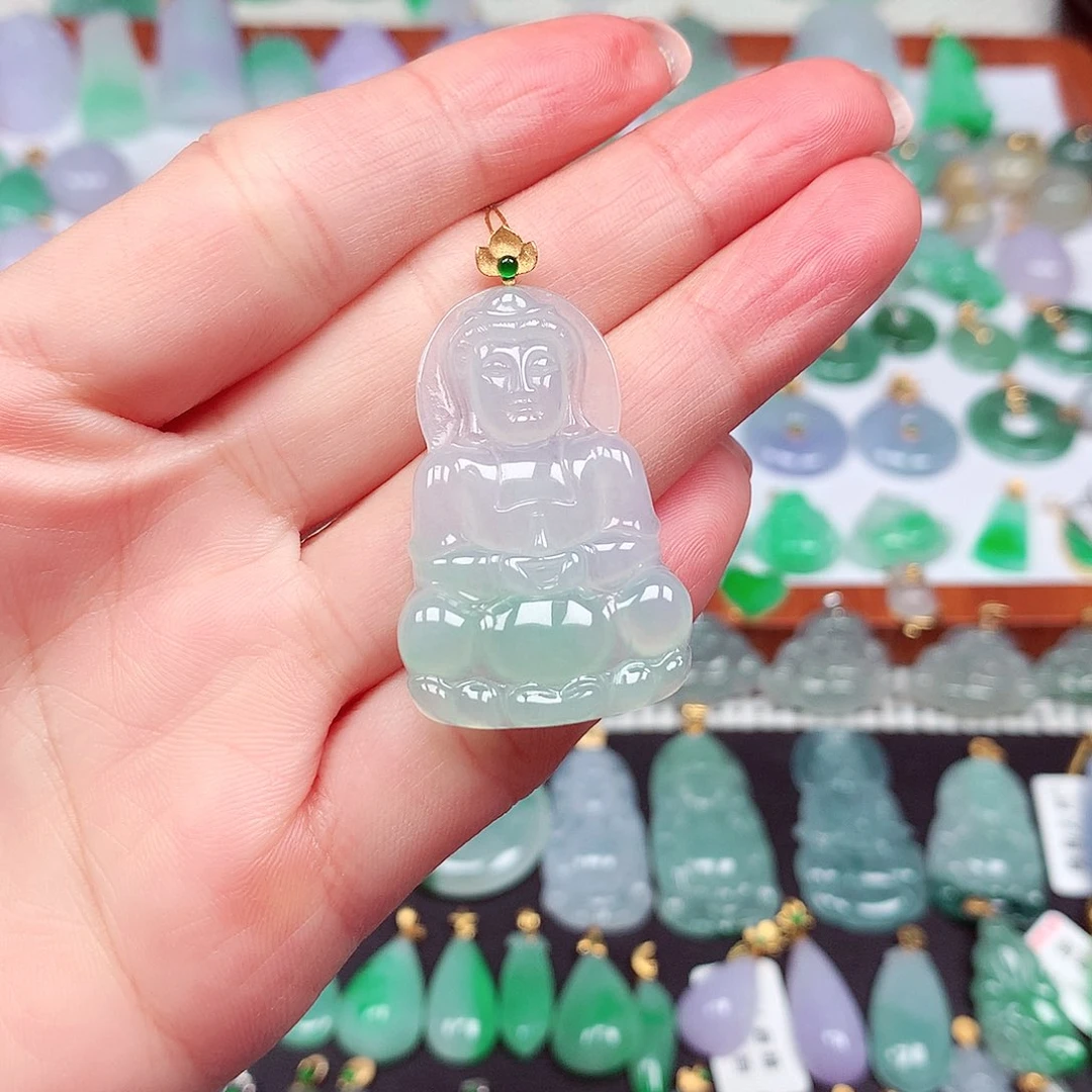 翡翠颈饰18K金镶嵌天然翡翠A货