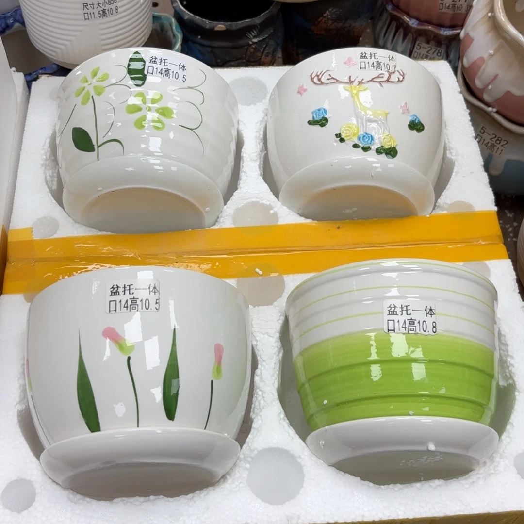 @夏西陶瓷花盆@四个手绘