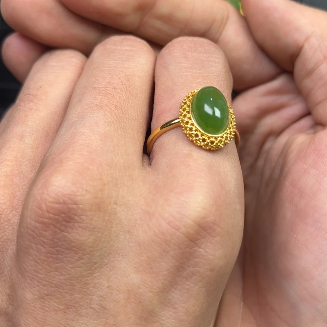 和田玉颈饰银S925镶嵌多样性俄罗斯碧玉戒指