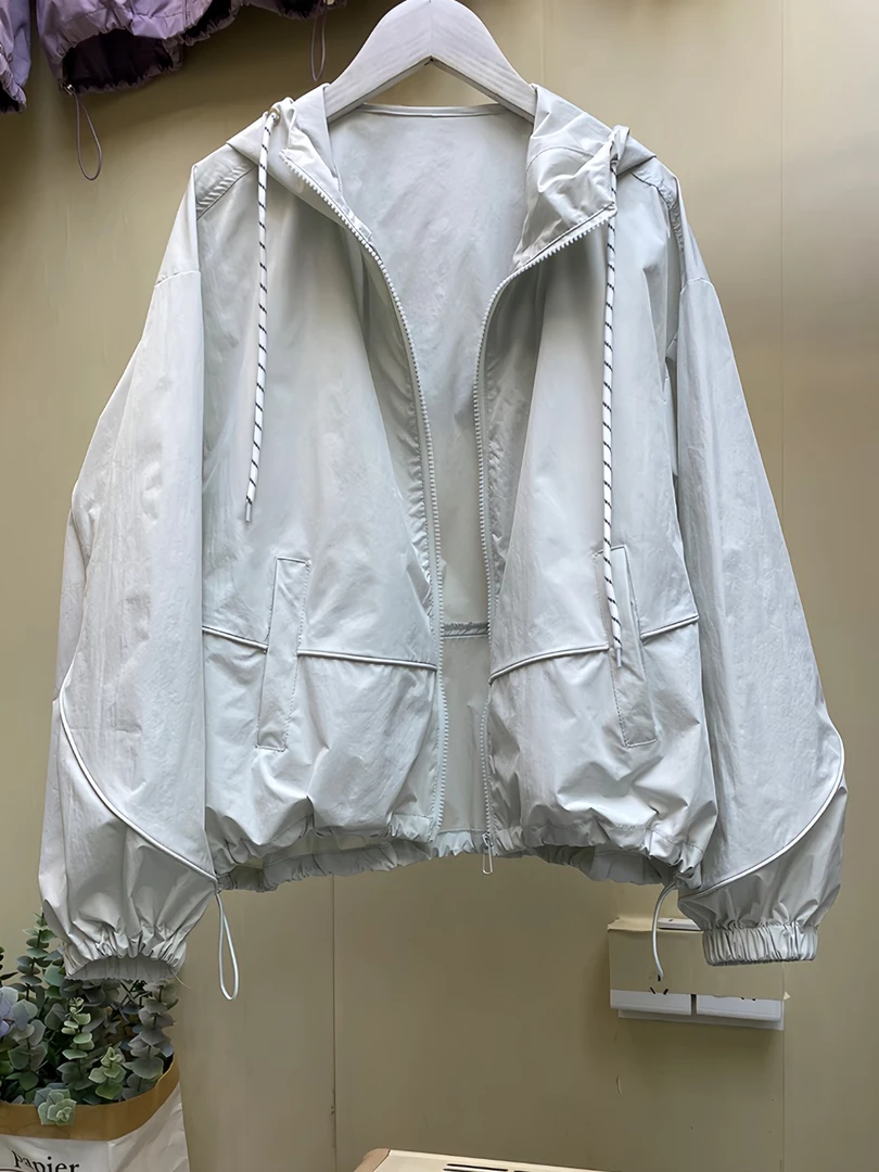 韩版设计感休闲连帽薄款防晒冲锋衣女2025新款百搭长袖夹克外套女