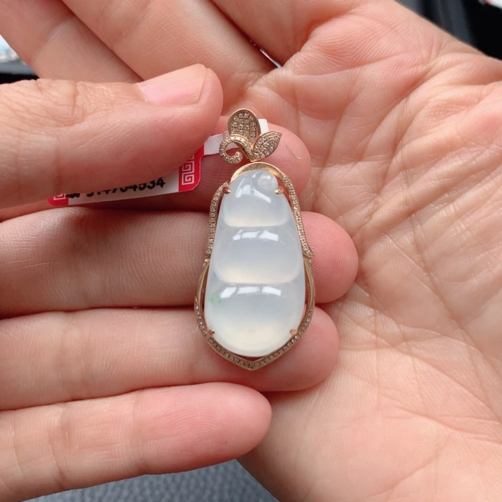 翡翠18K金镶嵌吊坠(不含链)