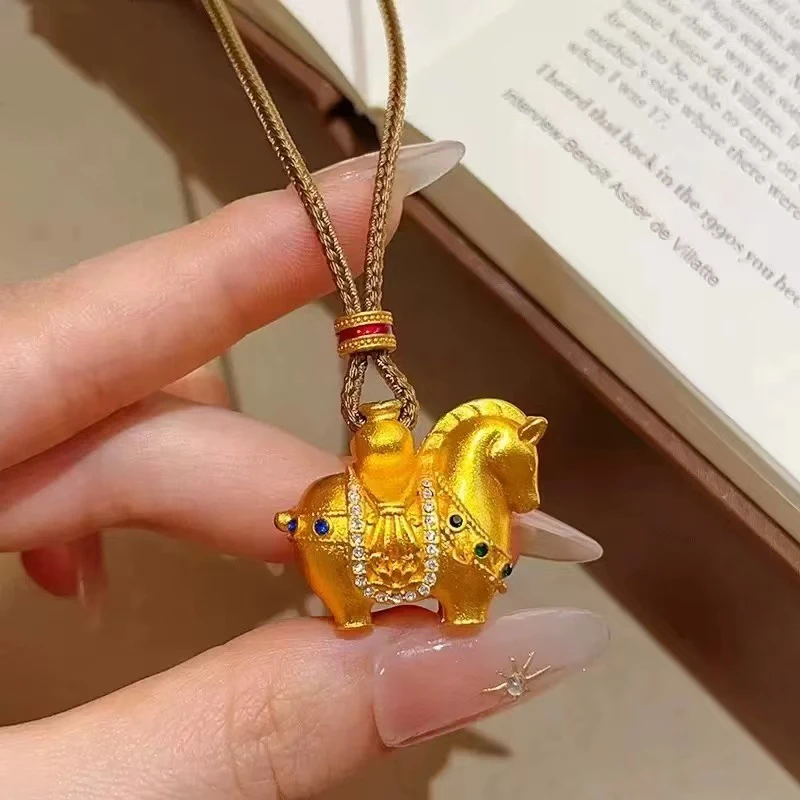 合金吊坠 金店同款蓝绿钻马上有钱生肖马吊坠项链小马国风可爱