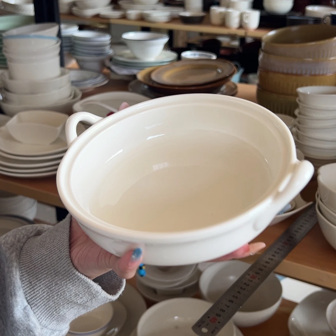 新骨瓷27微瑕暖白 内径7寸带双耳 8寸 烤盘