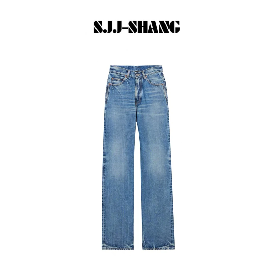 SJJ-SHANG【倒V蓝牛】25早秋圣罗不规则重工洗水直筒牛仔裤q135075p