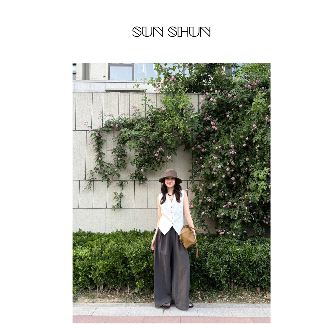 Sanshun－(老钱马甲)－夏季松紧腰显瘦气质百搭设计感宽松马甲法式