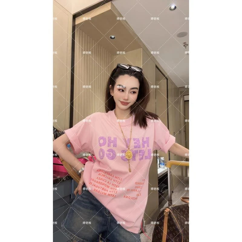 新款后背卡通米奇短袖T恤（粉色）666-2