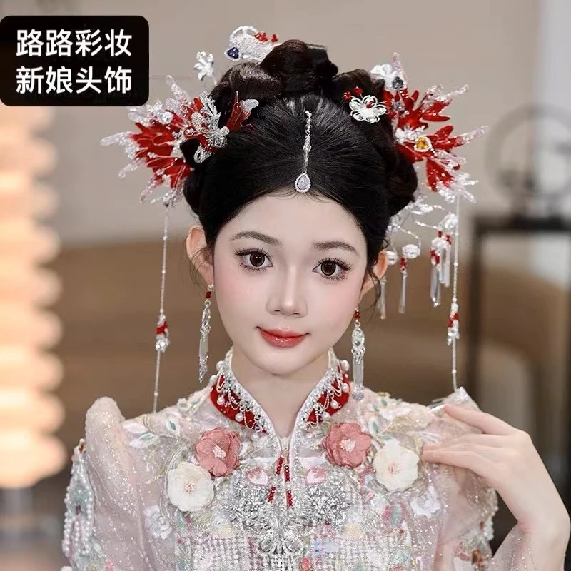 非金属亚克力婚庆饰品 新娘配饰中式红银古典透袋T379(不带额饰)