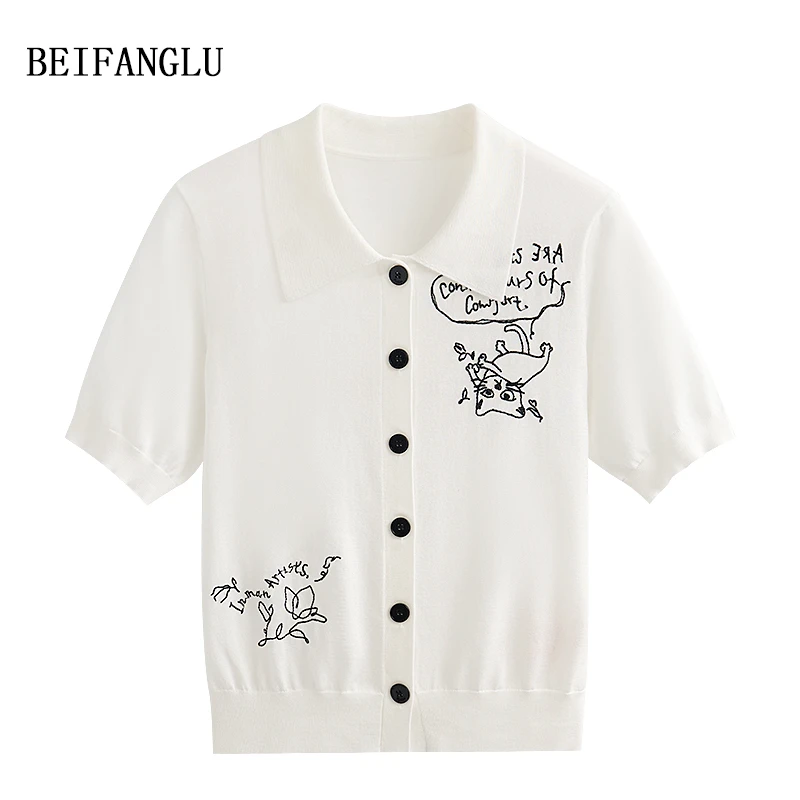 北方鹿 柜单髙货！莱赛尔醋酯桑蚕丝气质翻领薄针织短袖开衫夏6595