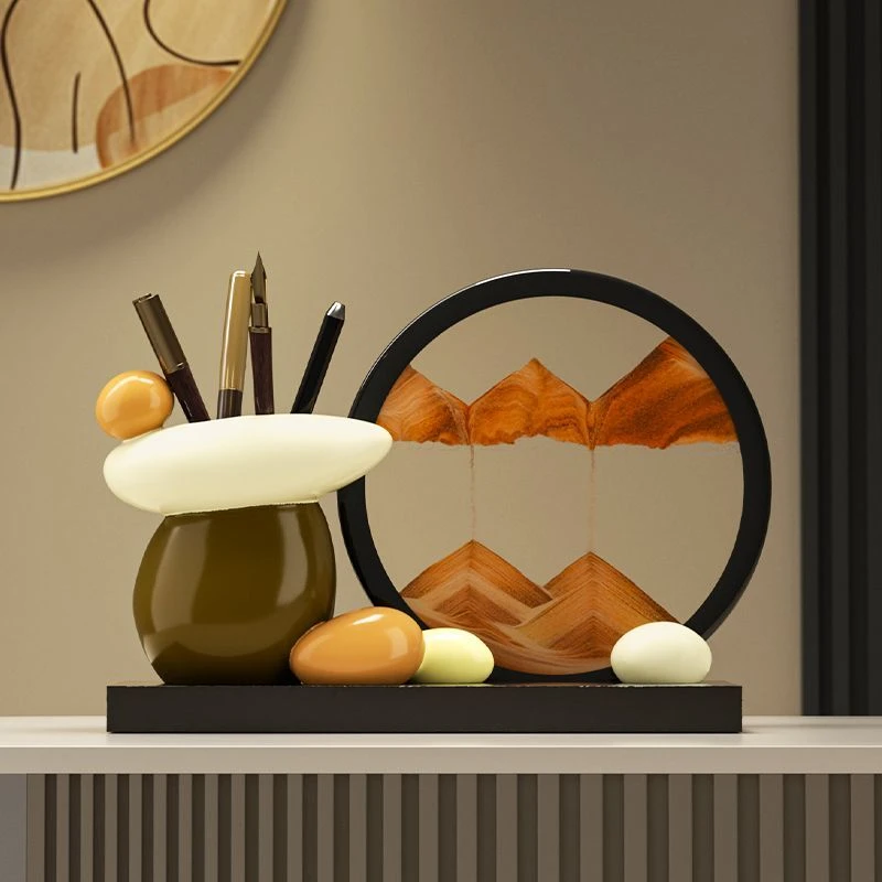 时来运转流沙画摆件创意笔筒办公室桌面装饰客厅书房摆设实用礼物