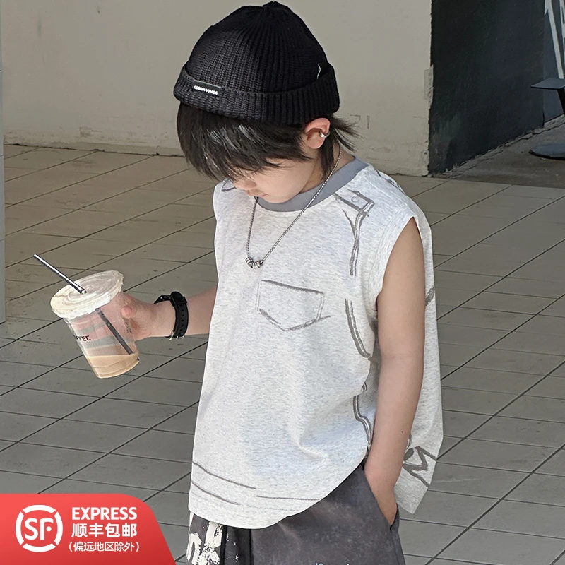 253188儿童宝宝夏季百搭潮流宽松休闲时尚圆领无袖套头背心
