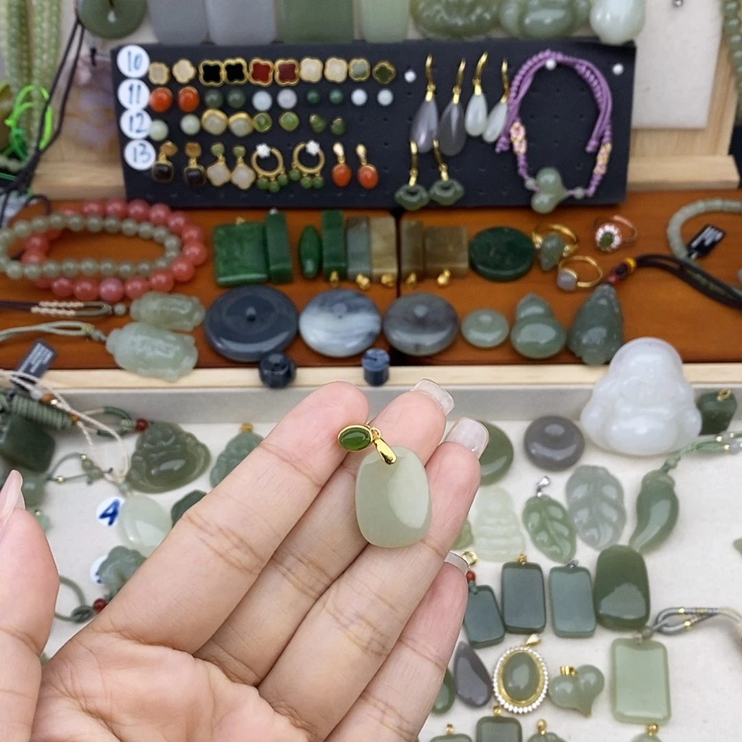 和田玉银S925镶嵌吊坠(不含链)