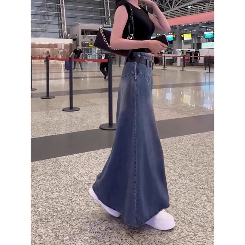 复古新款牛仔半身裙女士2025秋季显瘦修身裙子高腰宽松A字长裙