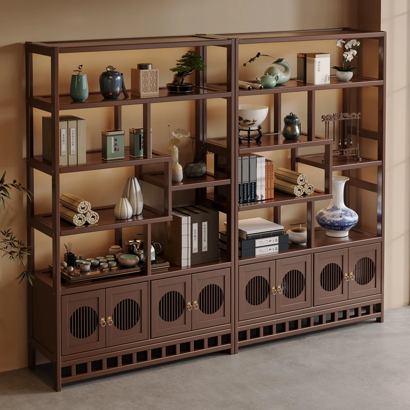 新中式博古架禅意现代隔断架非实木多宝阁茶室茶柜书房落地置物架