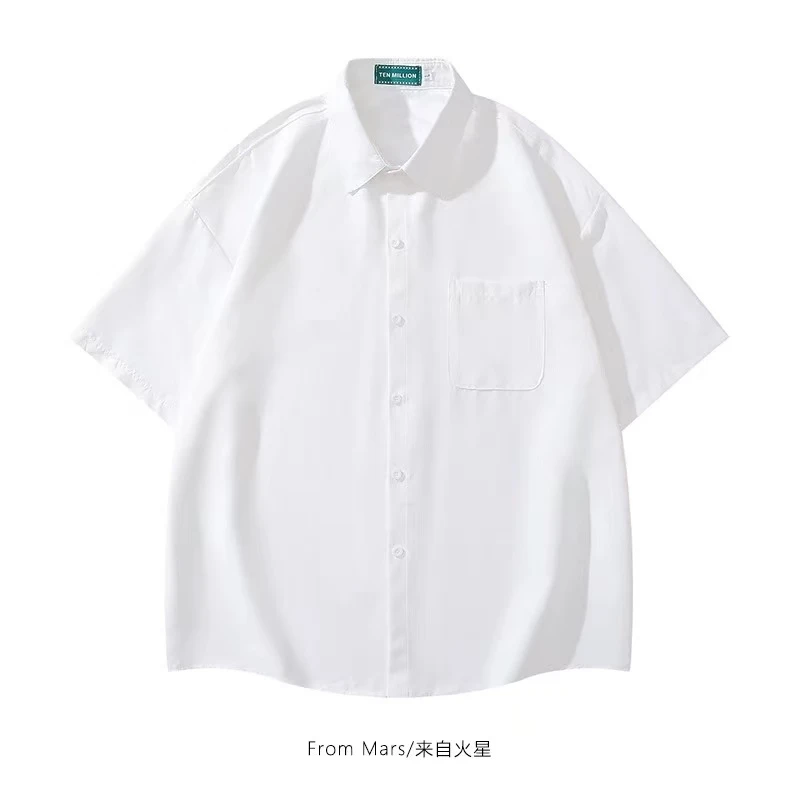 短袖衬衫男款夏季薄款外套宽松慵懒衬衫-400