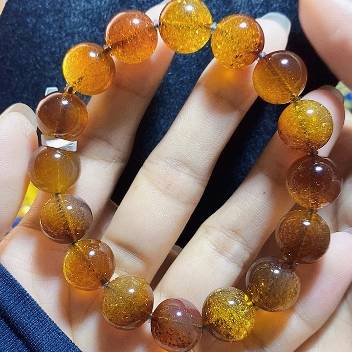 蓝珀未镶嵌珠宝奇石墨西哥红蓝金沙手串12
