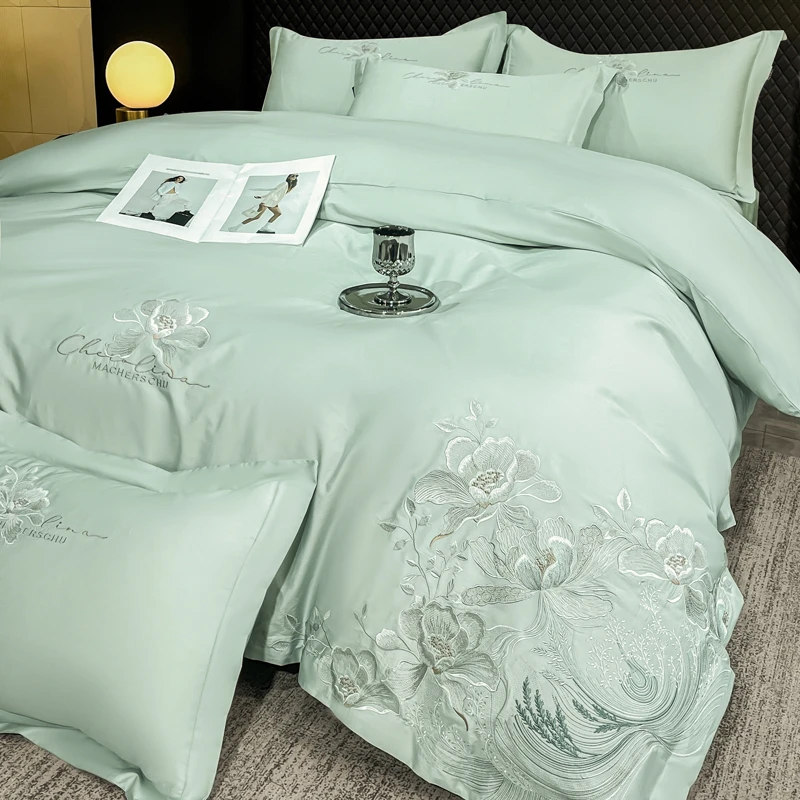 富安娜A类母婴100%纯棉刺绣四件套全棉被套床单床笠宿舍床上用品