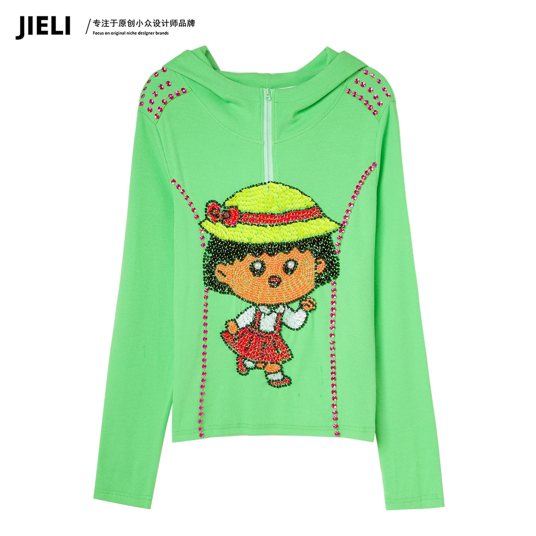 JIE LI/街力长袖T恤女春秋显瘦绿色上衣绿色外套女T7380