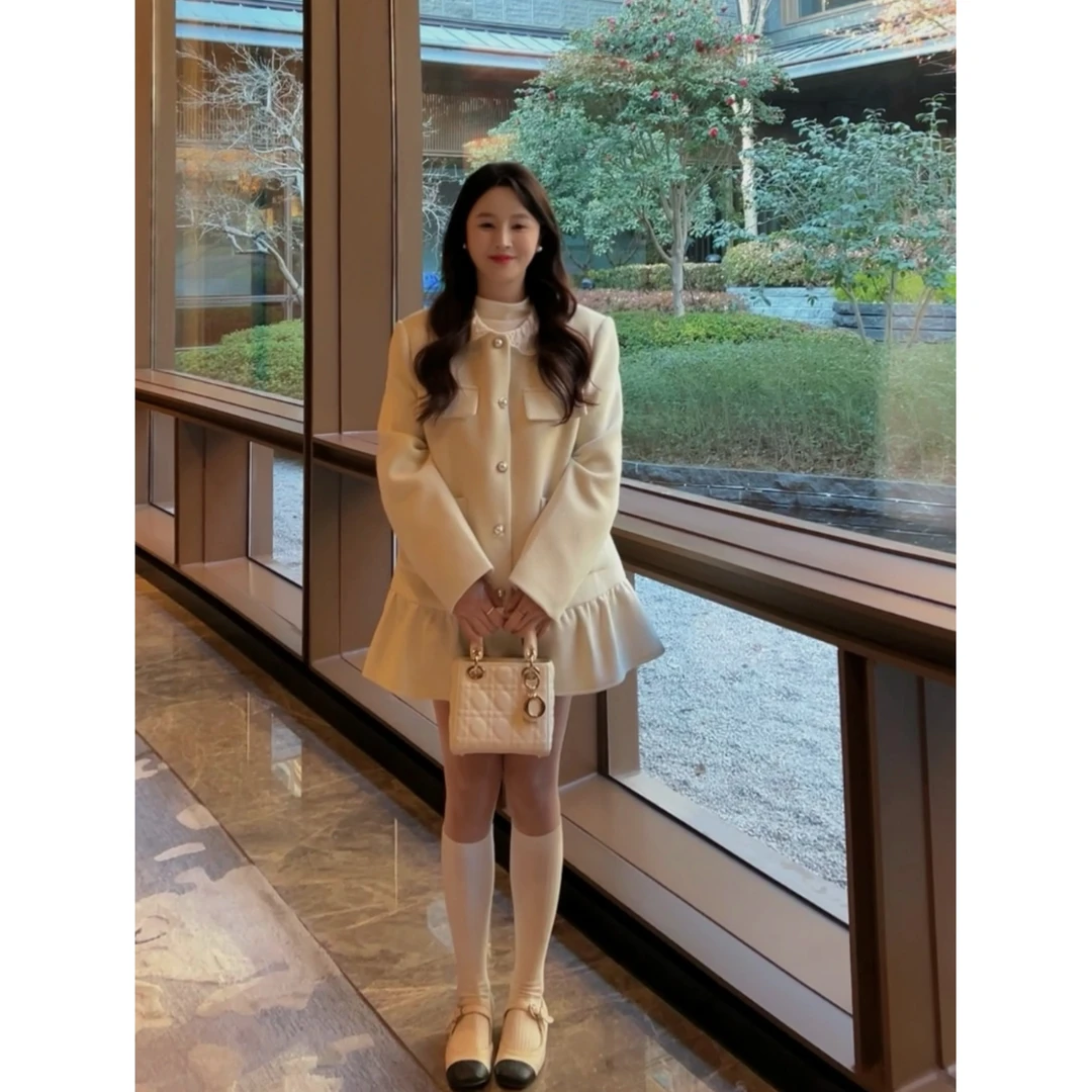 冬上新法式复古浪漫优雅气质加厚中长款肌理感花苞外套连衣裙大衣