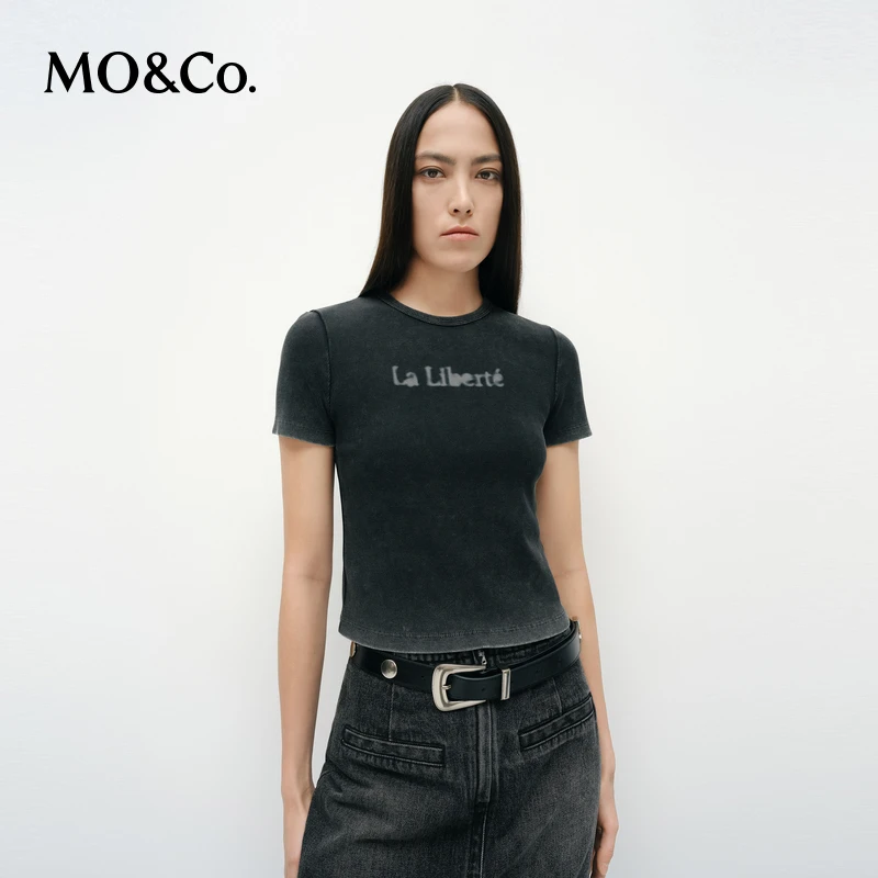 【达人专属】MOCO短袖T恤2025春弹力棉修身短款水洗MBE1TEET12