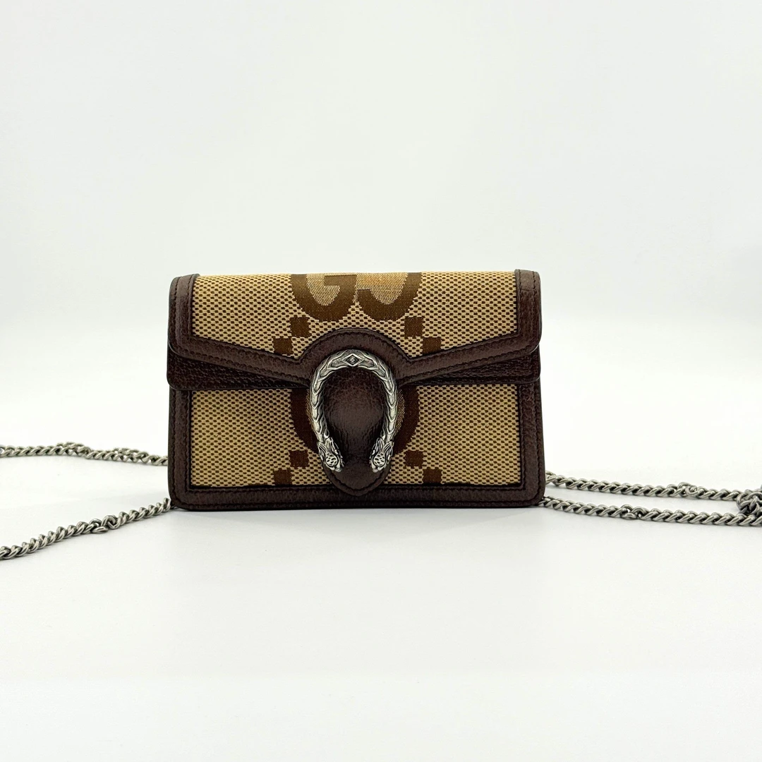 未使用 GUCCI/古驰 mimi酒神双G大logo链条包 咖色 4164322067