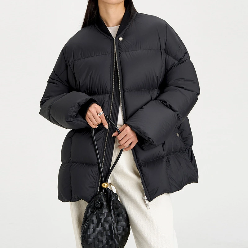 设计感小众加厚白鸭绒棒球领羽绒服女欧货时尚冬季面包服外套潮