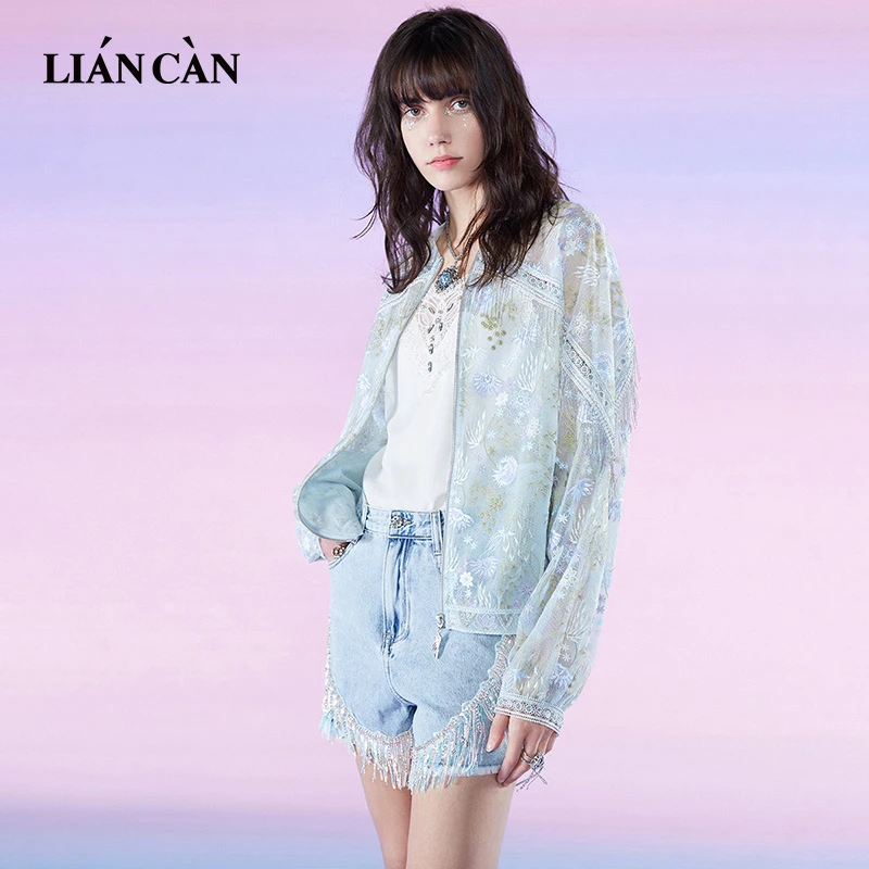 莲灿2025新春夏款蕾丝网纱拉链外套休闲修身上衣减龄71EO270002