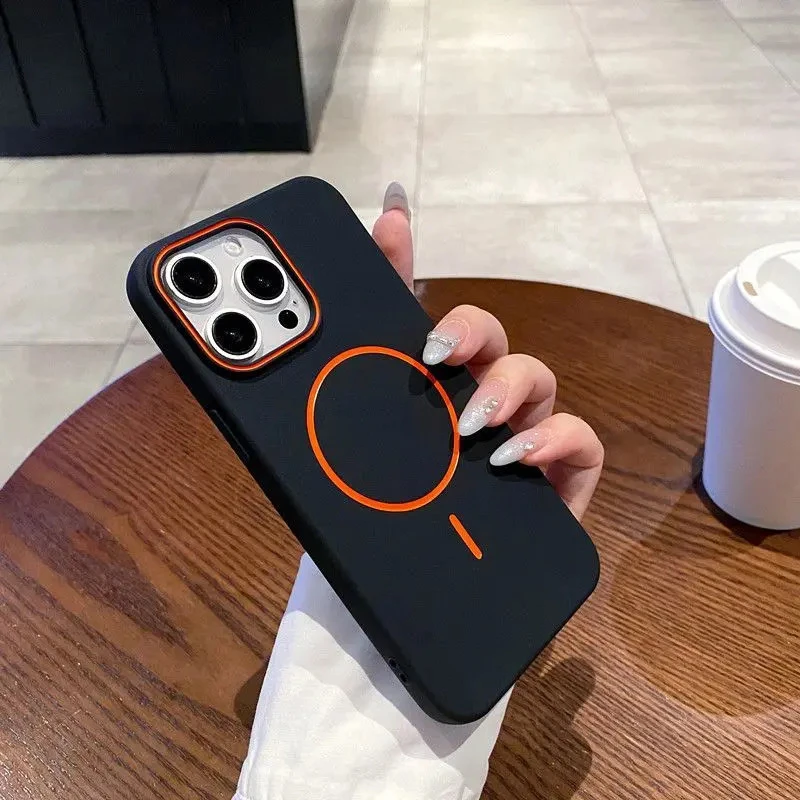 简约撞色细圈磁吸iPhone16promax苹果15pro手机壳14磨砂13/12适用