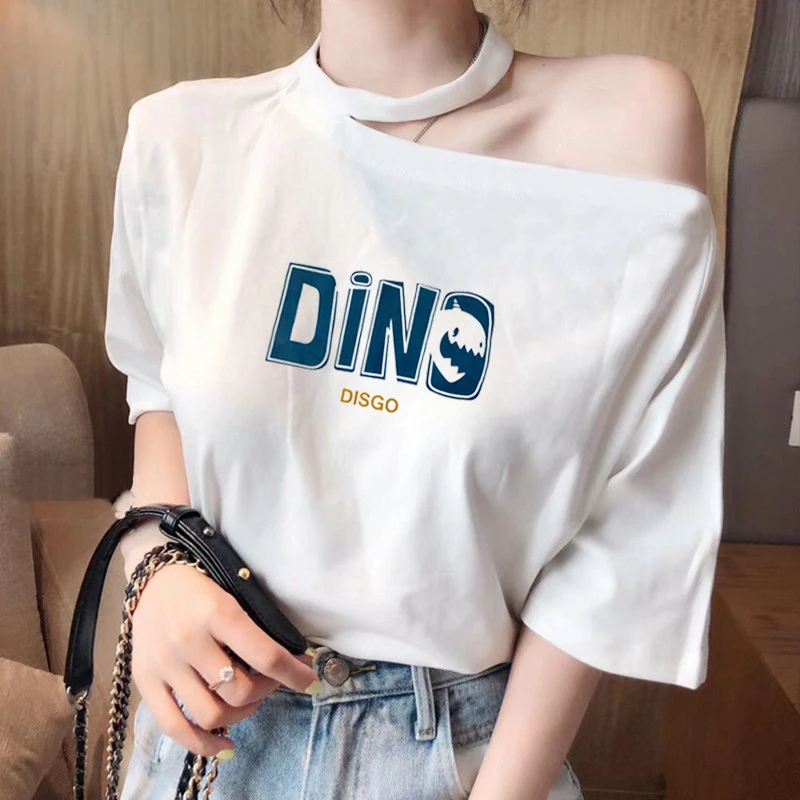 欧货洋气小衫爆款2025新款独特单肩露肩上衣宽松夏季半袖t恤女潮