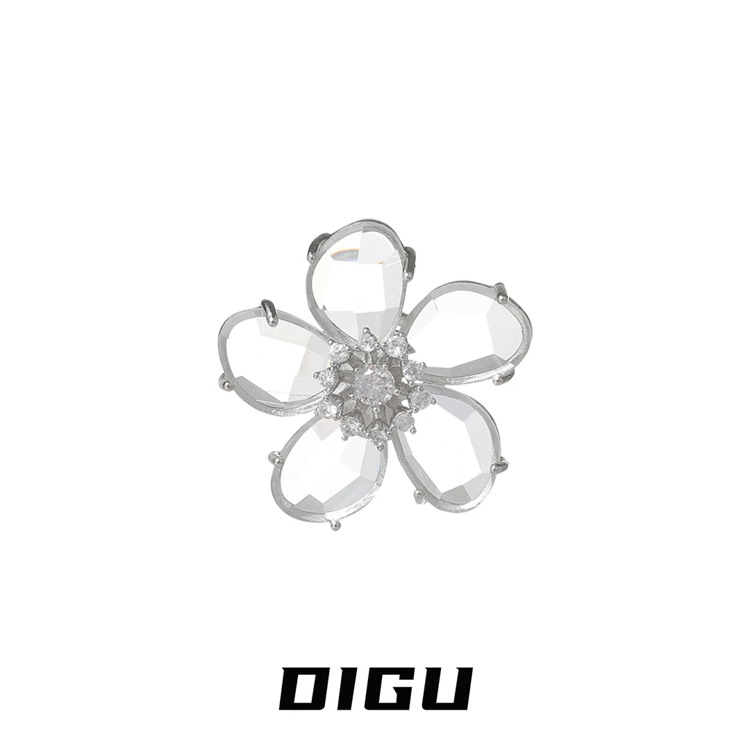 嘀咕家 铜合金合成锆石耳饰 气质水晶花朵耳夹清透花花耳骨夹耳饰