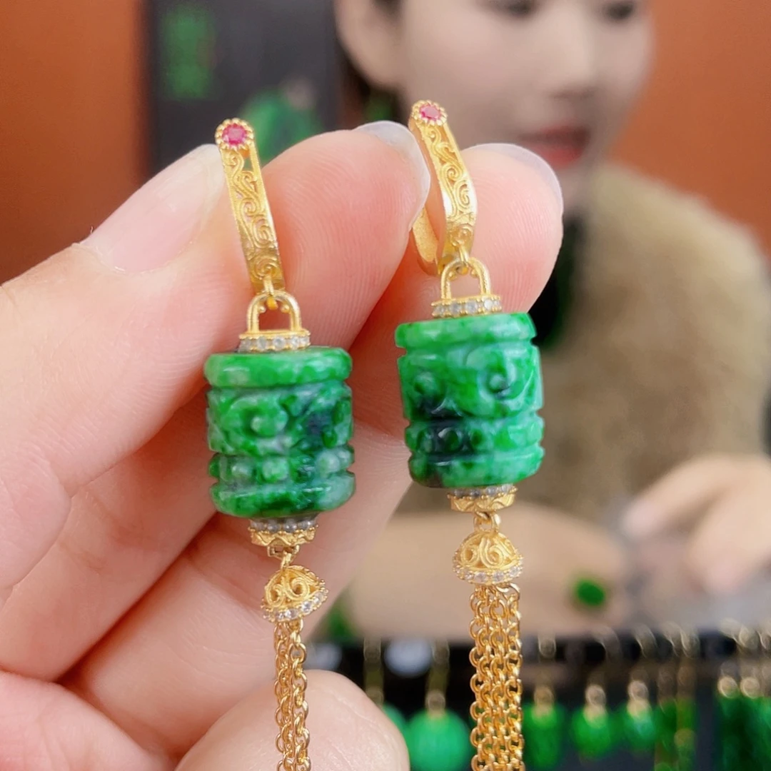 翡翠银S925镶嵌耳饰