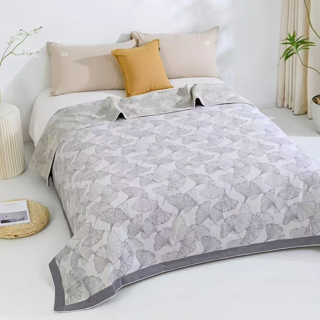 【银杏叶灰】230cm*250cm汉麻棉床盖高定三件套（赠送同款枕套）