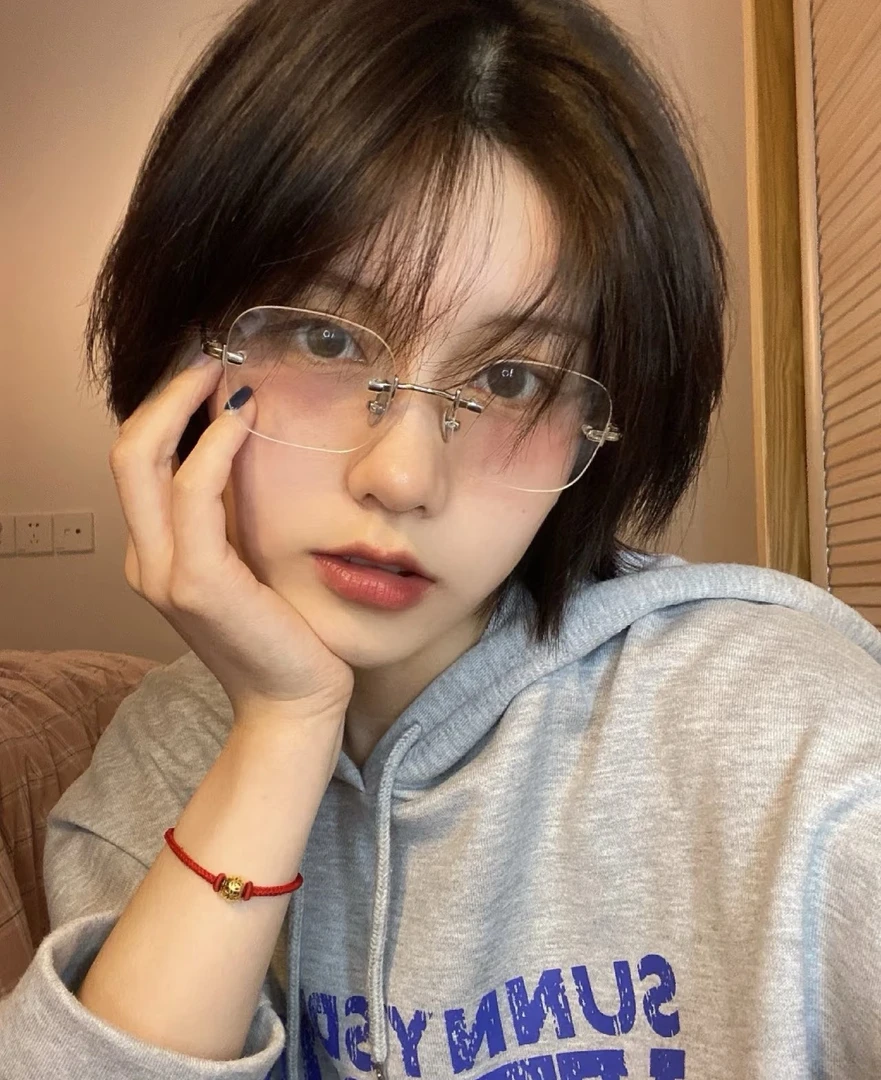 超轻无边框眼镜女款近视韩版纯欲风高级感平光镜