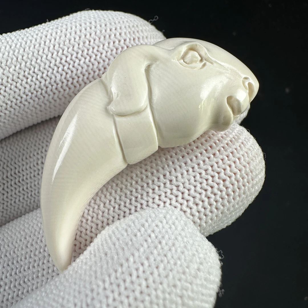 H1540天然猛犸牙雕刻兔 牙尖 12*43mm支持鉴定 假一罚四