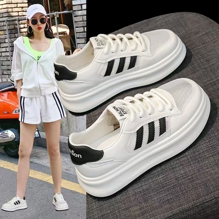 厚底网面透气小白鞋女2025夏季爆款百搭增高休闲板鞋519