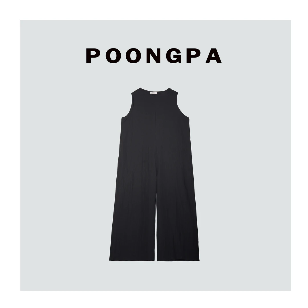 POONGPA/“素系时装”复古老钱宽松休闲连体裤 /小众设计中大码显瘦