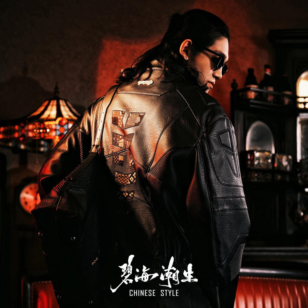 【软猬甲】秋冬新款中国风国潮刺绣拼接皮革夹克休闲外套