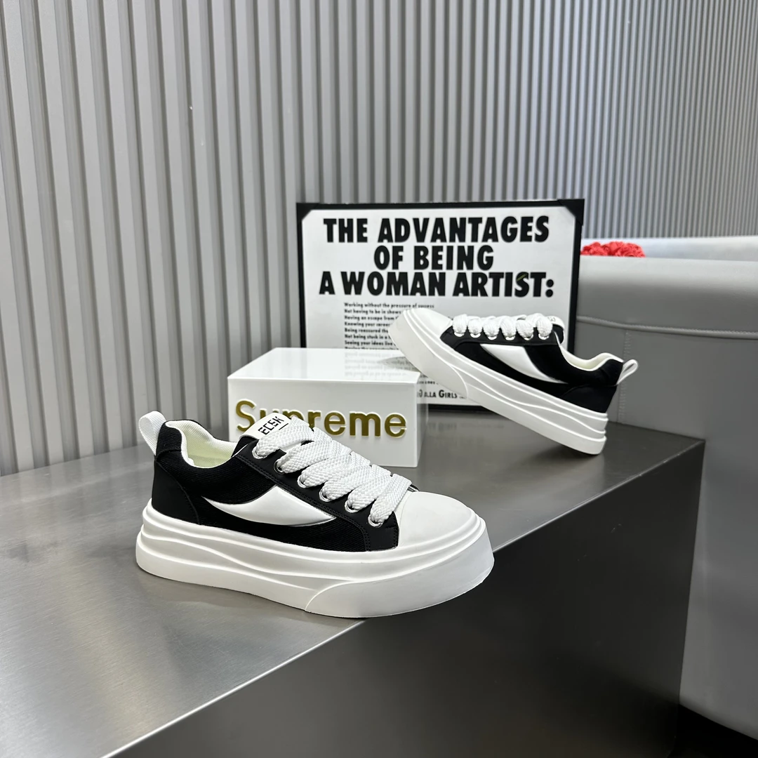 男鞋2025春季新款时尚百搭帆布拼接休闲潮鞋厚底舒适轻便潮流男鞋