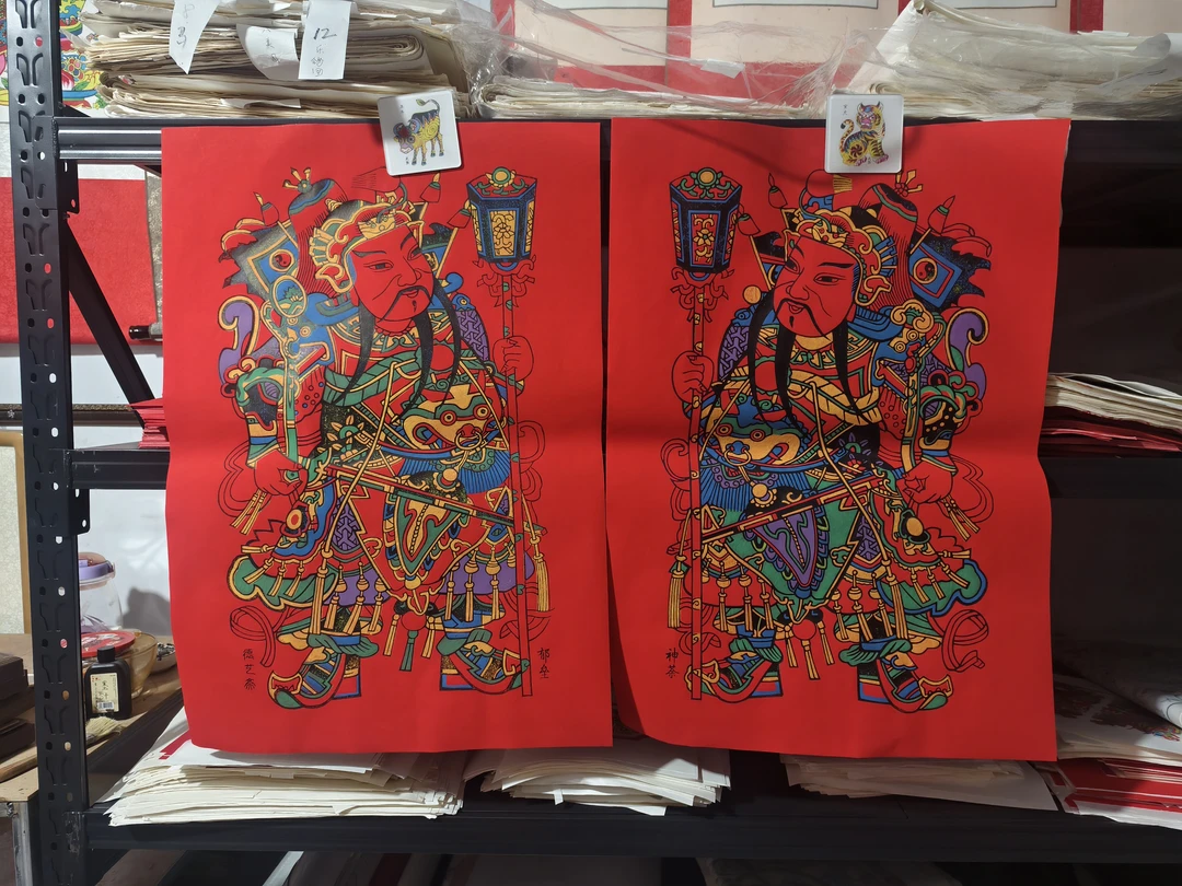 手工拓印传统非遗木版新年门神年画喜庆红新中式年货46*68