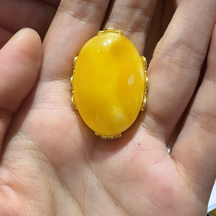 洪***四银S925镶嵌蜜蜡戒指戒指