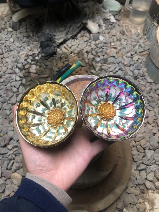 海浪浪花金莲花对杯（金玉满堂+七彩流光）