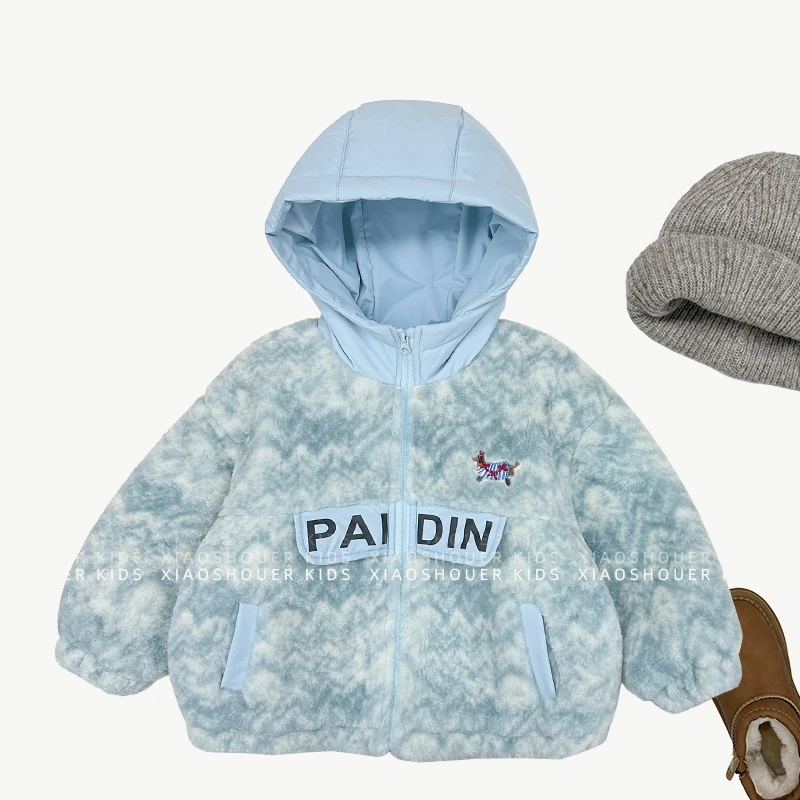 【小首尔】现货-qc8冬装儿童卡通刺绣连帽加绒加厚卫衣外套hbb6526