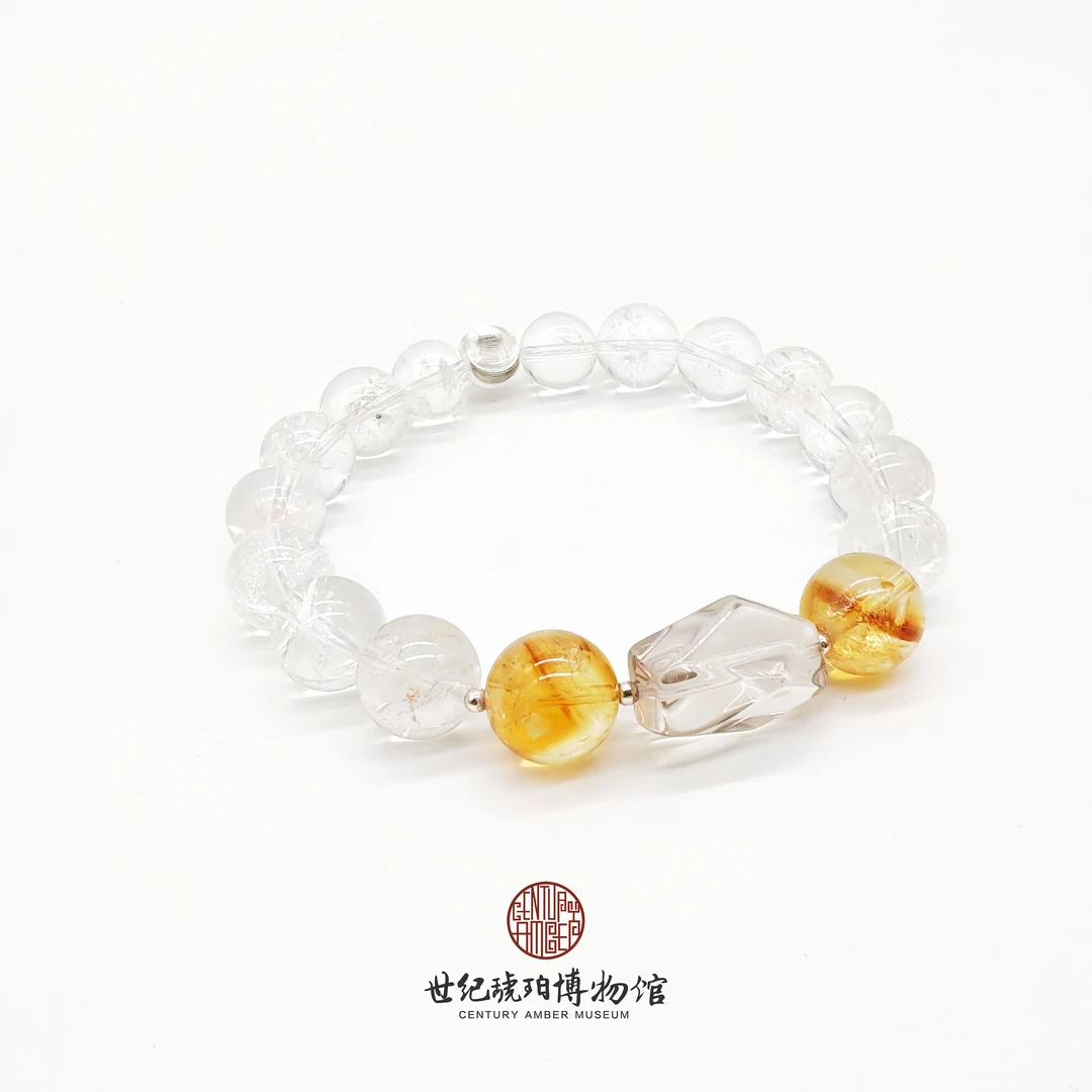 天然水晶透闪白幽灵黄塔晶925银手串-36002001