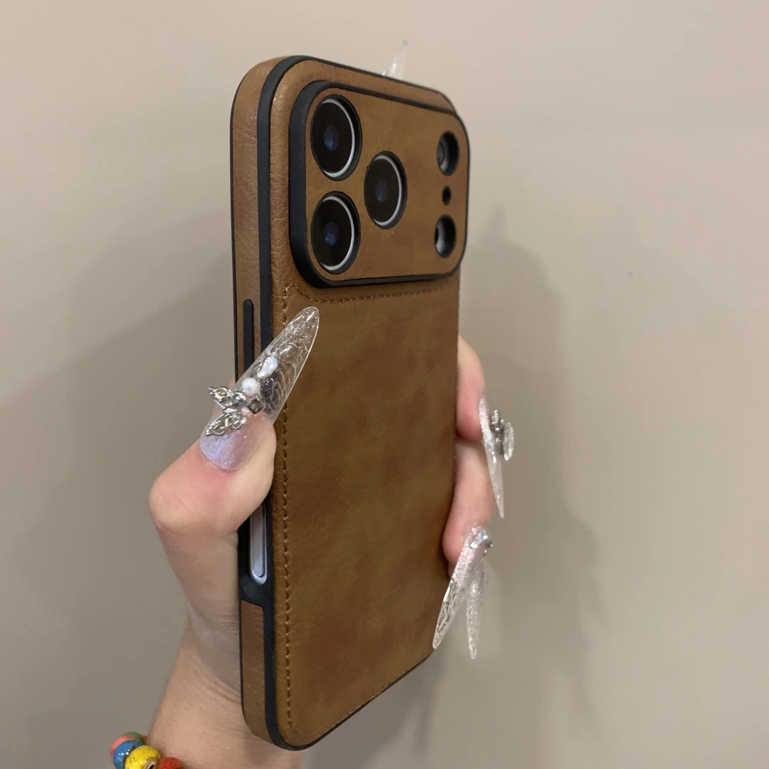 大视窗简约皮质全包防摔适用苹果17手机壳iPhone16ProMax时尚15