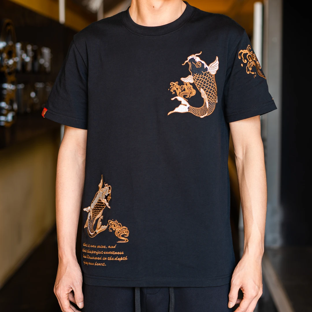 【锦鲤】国潮原创中国刺绣短袖T恤纯棉面料休闲中国风